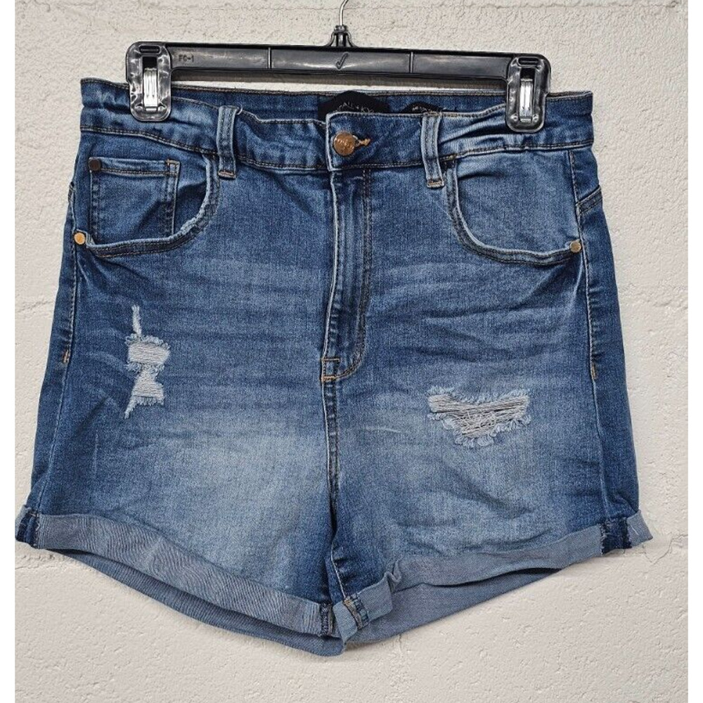Kendall and Kylie Mom Shorts Women's 13 Distressed Denim Cuffed High-Waisted